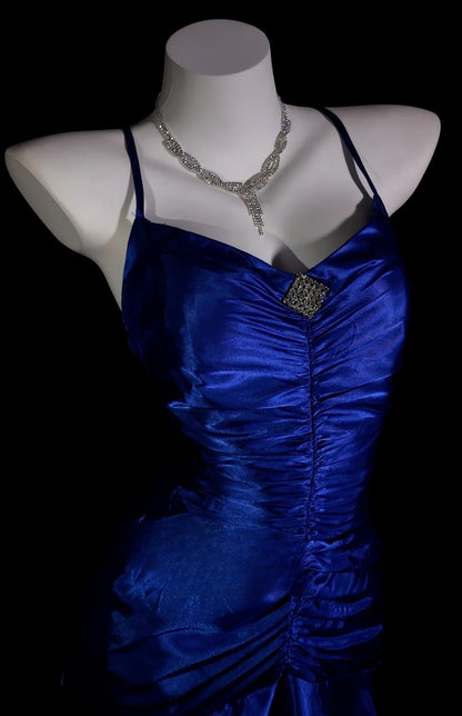 Royal Blue Prom Dress Mermaid Spaghetti Straps With Backless Modest High Low Formal Party Gown RB9877