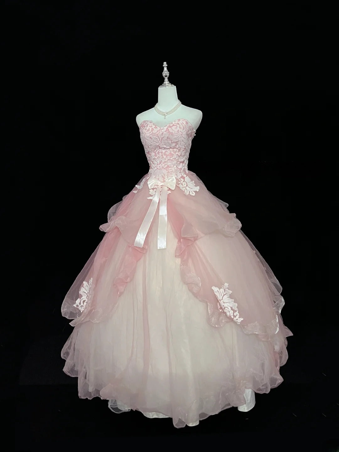 Cute Ball Gown Sweetheart Pink Tulle With Bow Appliques Quince Dress Voluminous Ideas Sweet 16 Quinceanera Dresses Vestido de 15 RB7447