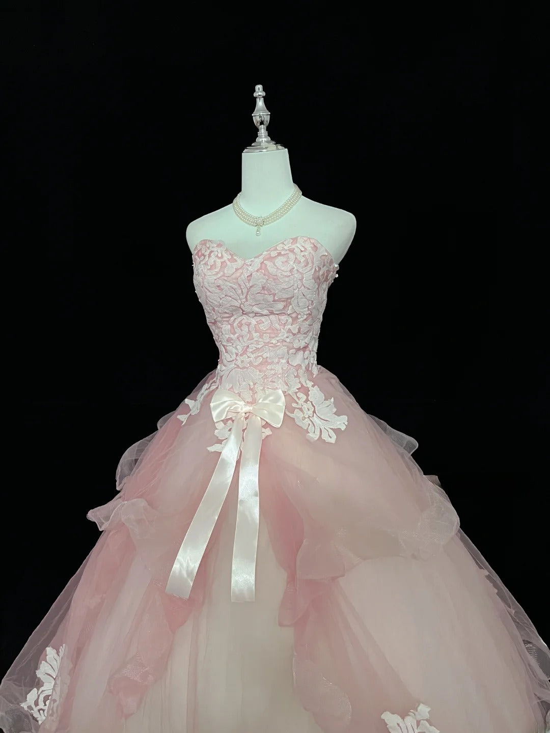 Cute Ball Gown Sweetheart Pink Tulle With Bow Appliques Quince Dress Voluminous Ideas Sweet 16 Quinceanera Dresses Vestido de 15 RB7447