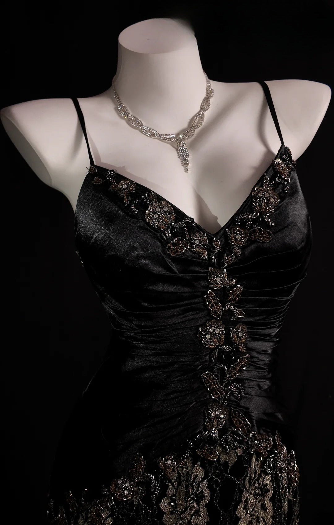 Black Prom Dress Inspo Mermaid Spaghetti Straps Gold Lace Modest Long Formal Party Gown RB9878