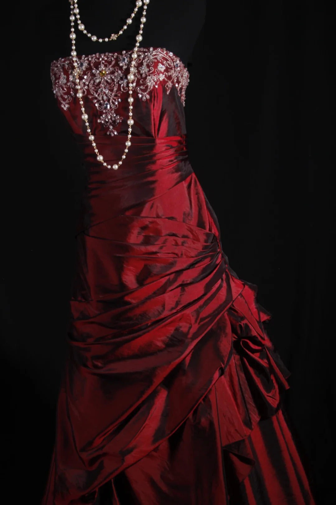 Vintage Ball Gowns Strapless Burgundy Wine Red Dark Satin Party Dress With Beads 1950s Retro Classy Birthday Dinner Long Prom Dresses AS076