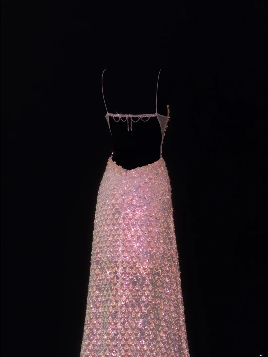 Classy Formal A Line Spaghetti Strap Pink Sequins Style Impress Long Prom Dresses Party Gowns SA076