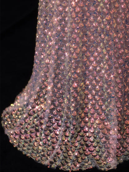 Classy Formal A Line Spaghetti Strap Pink Sequins Style Impress Long Prom Dresses Party Gowns SA076