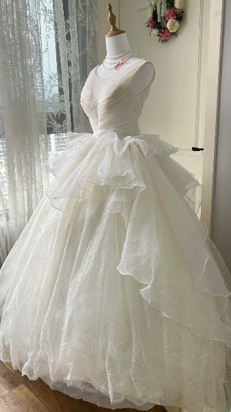 Dream Sweet 16 Dresses Long V Neck White Tulle Ball Gown Sweet Sixteen Party Birthday Gown RC0446