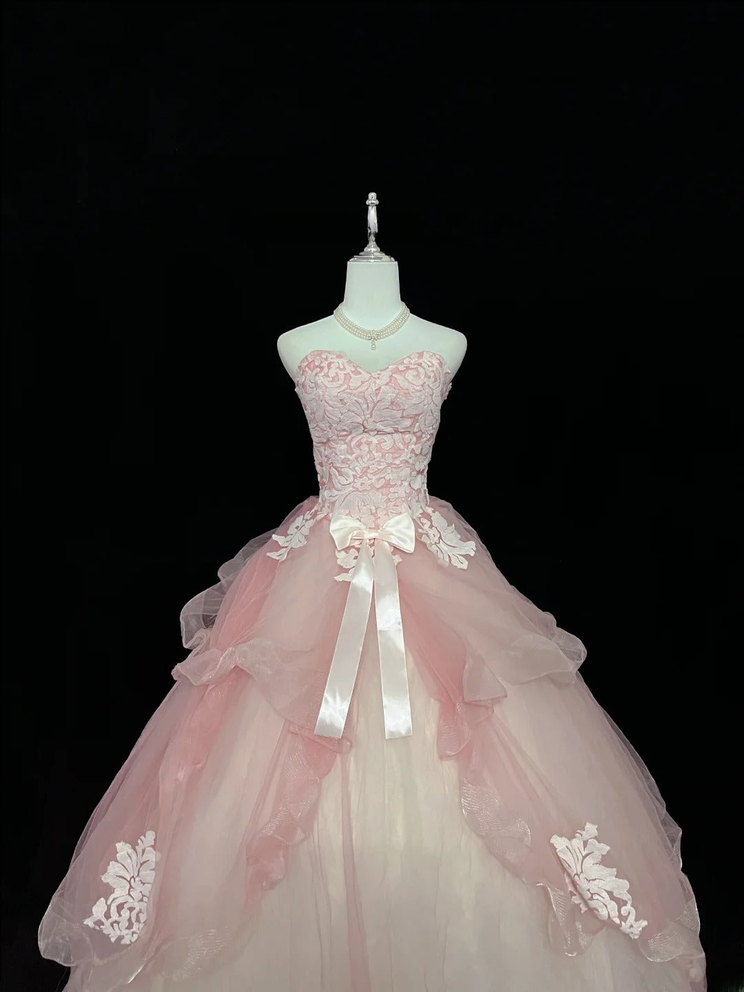 Cute Ball Gown Sweetheart Pink Tulle With Bow Appliques Quince Dress Voluminous Ideas Sweet 16 Quinceanera Dresses Vestido de 15 RB7447