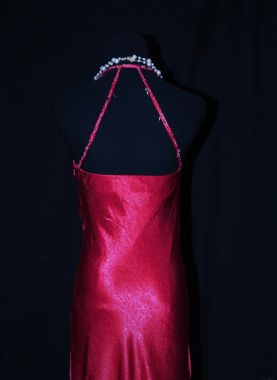 Charming Mermaid Halter Hot Pink Satin Sleeveless Long Prom Dresses Party Formal Gowns AS077