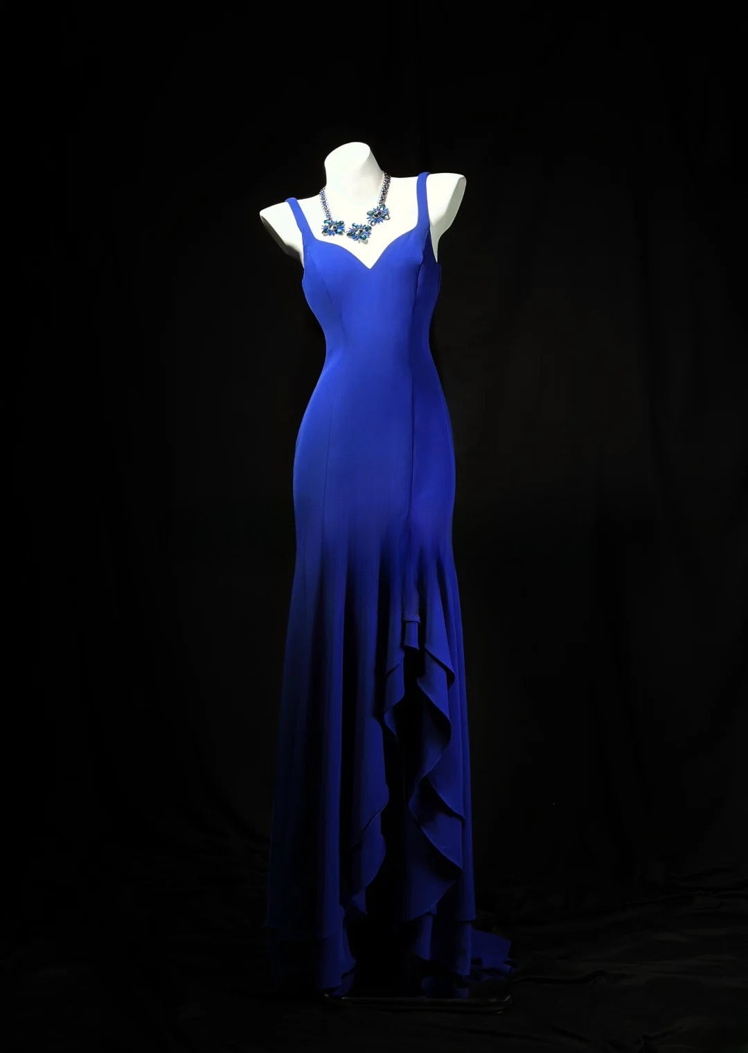 Vintage 70s Prom Dresses Mermaid Sweetheart Royal Blue Chiffon With Ruffled Evening Dress Formal Outfits RB5884