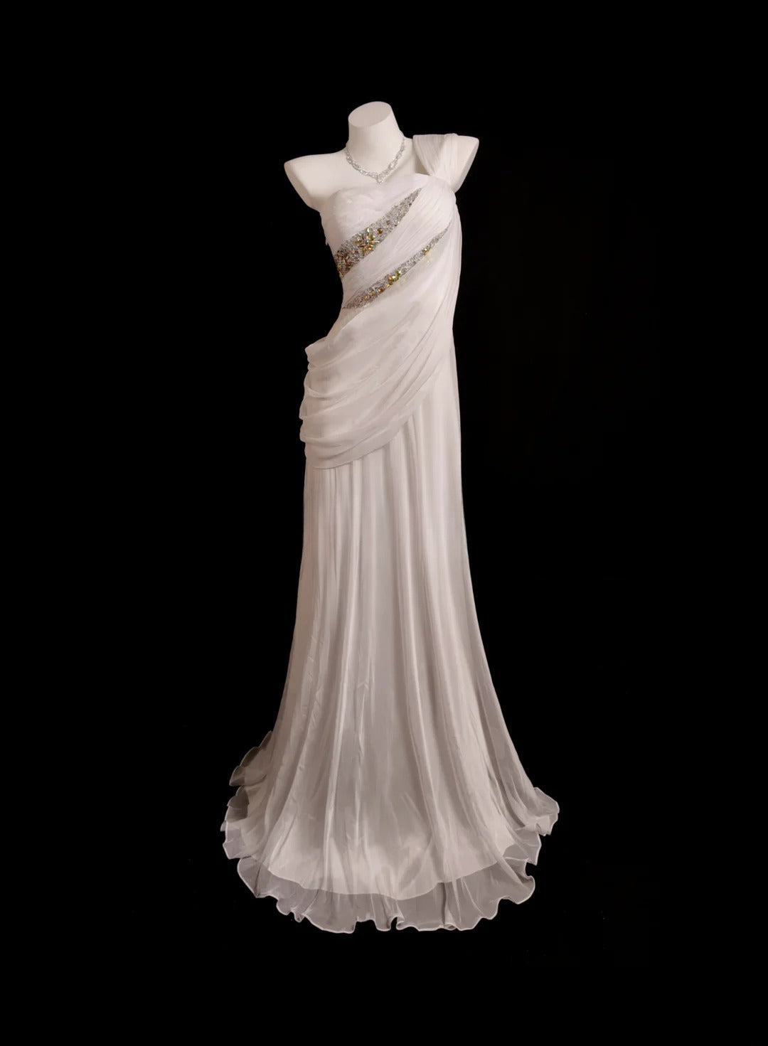 White Prom Dress Mermaid One Shoulder Chiffon With Beading Modest Formal Party Gown RB9879