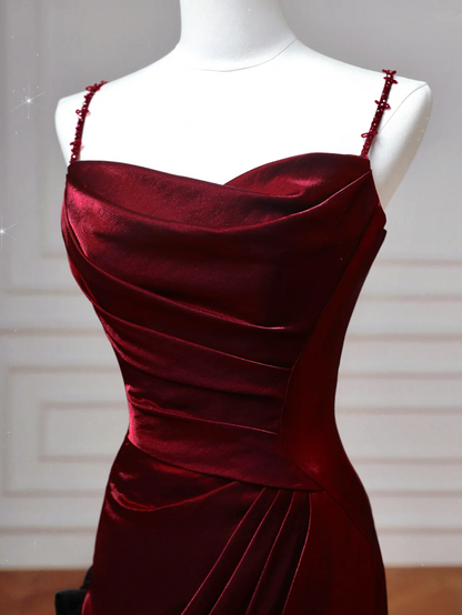 Classy Mermaid Spaghetti Straps Burgundy With Sleeves Long Formal Prom Dresses Dance Night Outfits Party Gowns AQ077