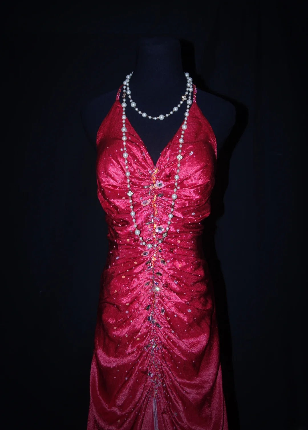 Charming Mermaid Halter Hot Pink Satin Sleeveless Long Prom Dresses Party Formal Gowns AS077