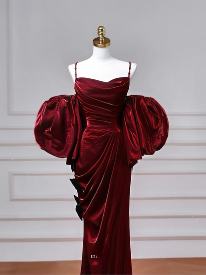 Classy Mermaid Spaghetti Straps Burgundy With Sleeves Long Formal Prom Dresses Dance Night Outfits Party Gowns AQ077