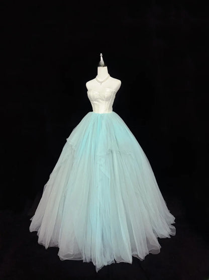 Beautiful Ball Gown Sweethart Blue Tulle Long Quince Dress Voluminous Sweet 16 Sweet Sixteen Outfits Vestido de 15 RB7448