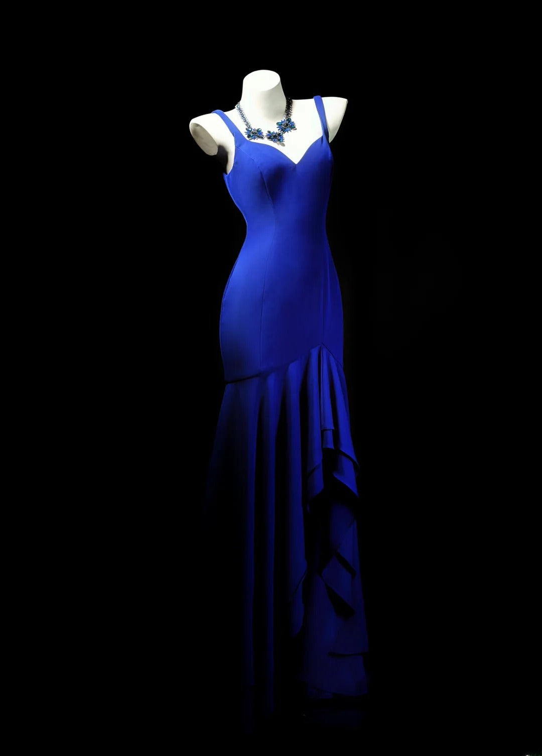 Vintage 70s Prom Dresses Mermaid Sweetheart Royal Blue Chiffon With Ruffled Evening Dress Formal Outfits RB5884