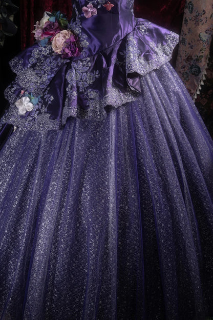 Elegant Ball Gown Strapless Purple Satin With Ruffled Tiered Long Quince Dress Quinceanera Dresses Formal Birthday Outfits RB8096