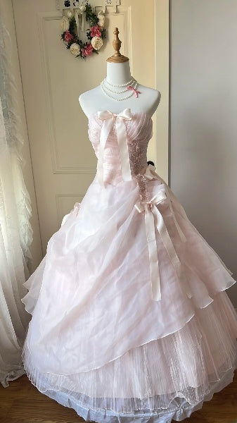 Dream Sweet 16 Dresses Long Strapless Pink Lace Ball Gown Sweet Sixteen Party Birthday Gown RC0448