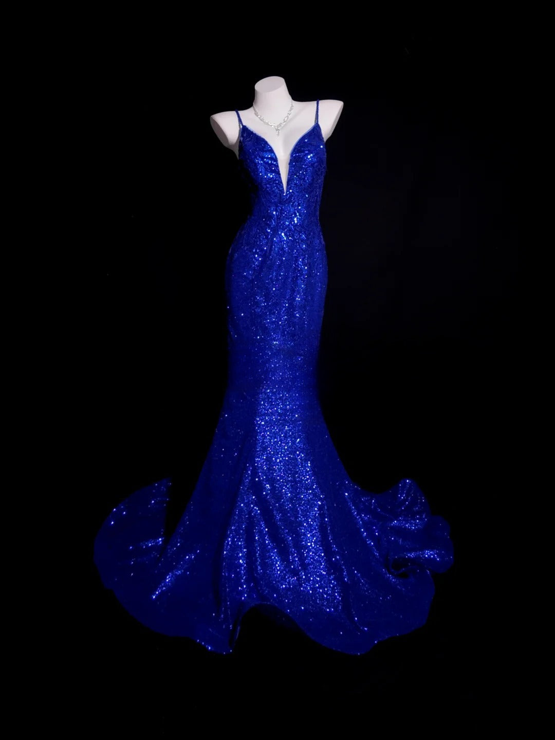 Royal Blue Prom Dress Inspo Mermaid Spaghetti Straps Sequin Modest Long Formal Party Gown RB9880