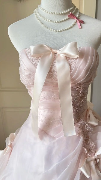 Dream Sweet 16 Dresses Long Strapless Pink Lace Ball Gown Sweet Sixteen Party Birthday Gown RC0448