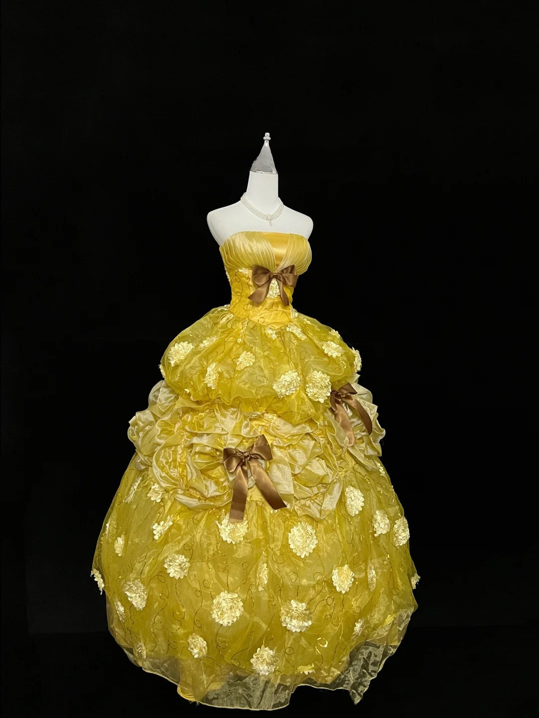 Beautiful Ball Gown Strapless Yellow Organza Long Quince Dress Voluminous Sweet 16 Sweet Sixteen Outfits Vestido de 15 RB7449