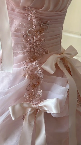 Dream Sweet 16 Dresses Long Strapless Pink Lace Ball Gown Sweet Sixteen Party Birthday Gown RC0448