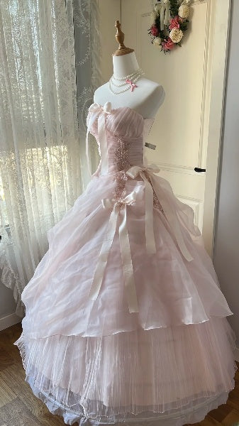 Dream Sweet 16 Dresses Long Strapless Pink Lace Ball Gown Sweet Sixteen Party Birthday Gown RC0448