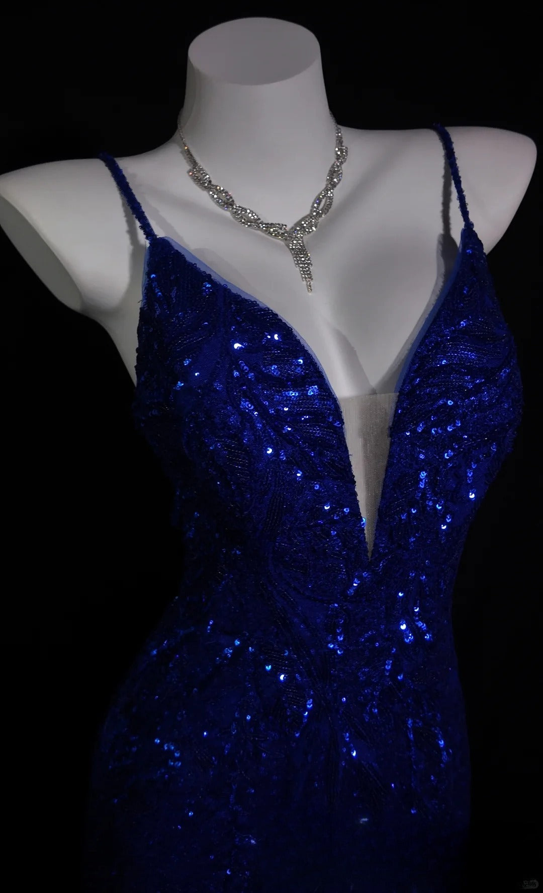 Royal Blue Prom Dress Inspo Mermaid Spaghetti Straps Sequin Modest Long Formal Party Gown RB9880