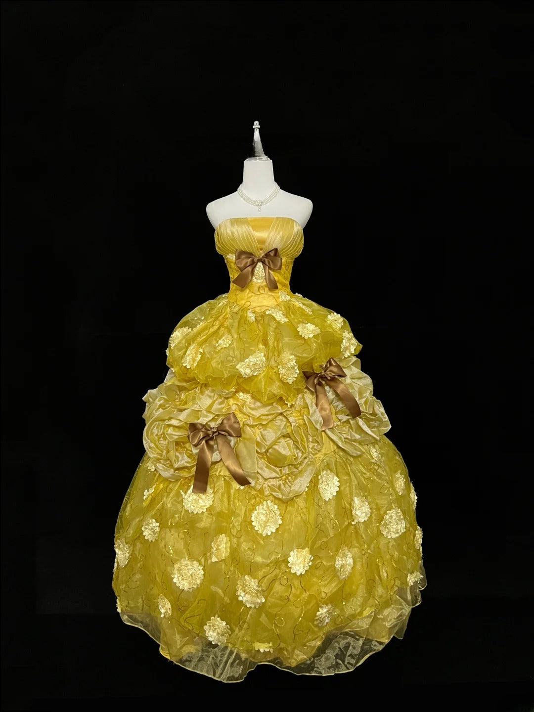 Beautiful Ball Gown Strapless Yellow Organza Long Quince Dress Voluminous Sweet 16 Sweet Sixteen Outfits Vestido de 15 RB7449
