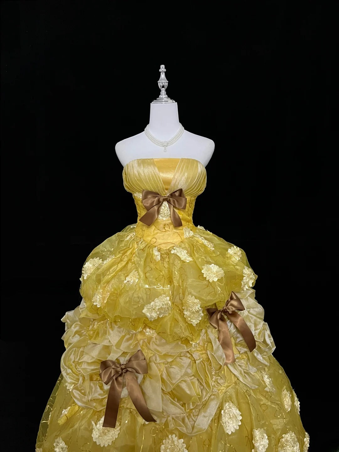 Beautiful Ball Gown Strapless Yellow Organza Long Quince Dress Voluminous Sweet 16 Sweet Sixteen Outfits Vestido de 15 RB7449