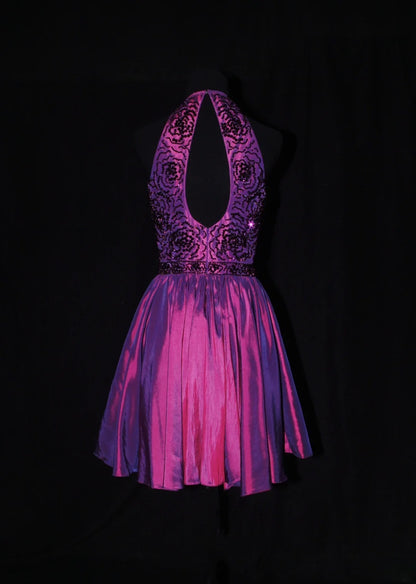 Cute Ball Gown Halter Grape Taffeta With Beads Short 18th Birthday Dress Homecoming Dresses Cocktail Gown AS079