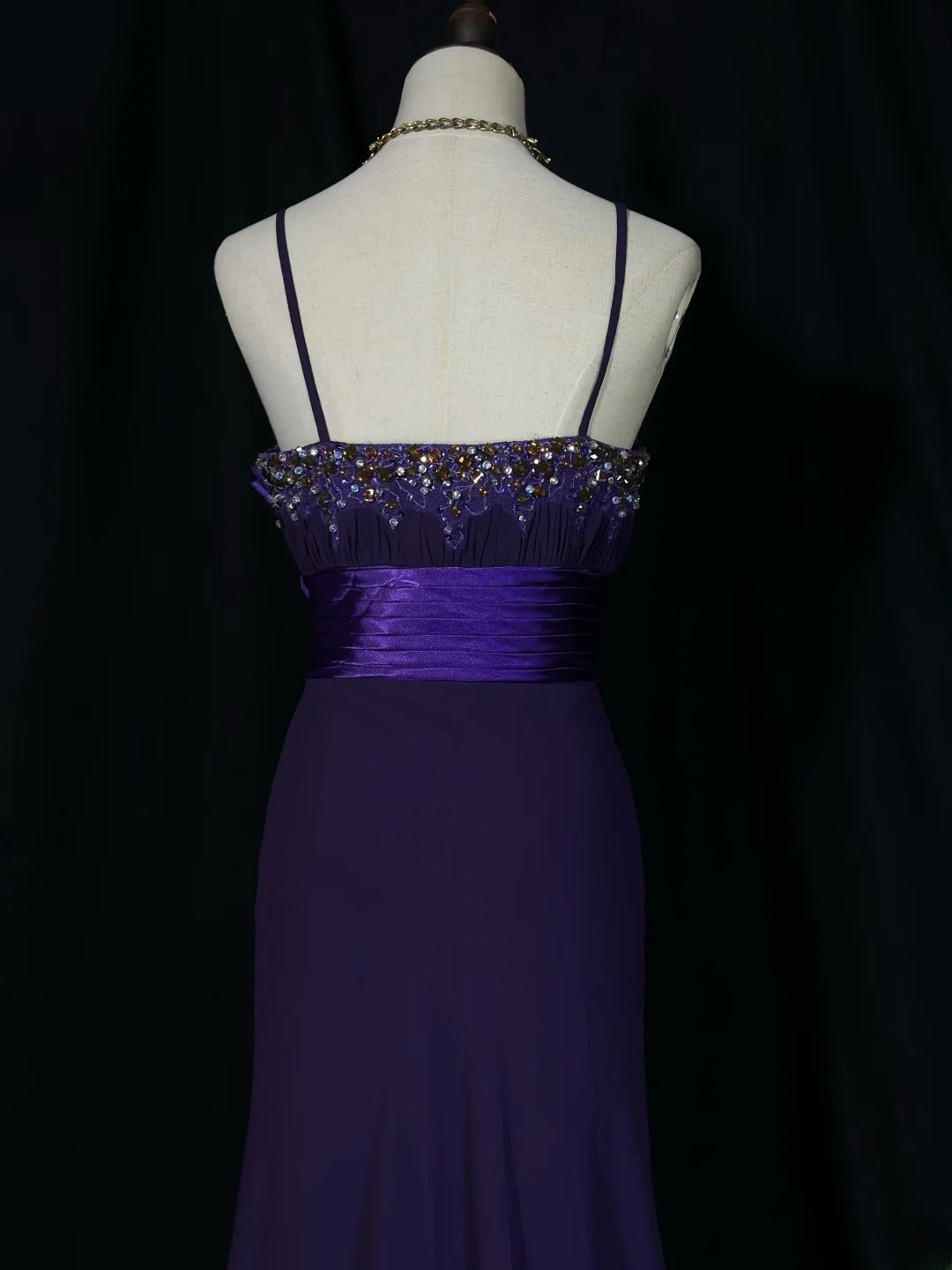 Vintage 70s Prom Dresses Mermaid Spaghetti Strap Purple Chiffon With Beaded Evening Dress Formal Outfits RB5886