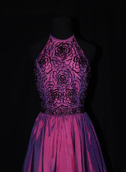 Cute Ball Gown Halter Grape Taffeta With Beads Short 18th Birthday Dress Homecoming Dresses Cocktail Gown AS079