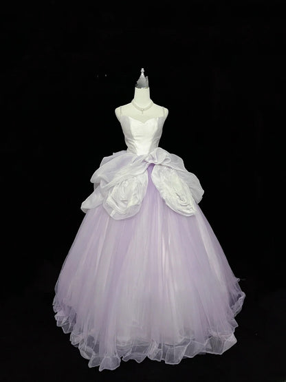 Cute Ball Gown Spaghetti Straps Lilac Tulle With Flowers Quince Dress Voluminous Sweet 16 Sweet Sixteen Outfits Vestido de 15 RB7451