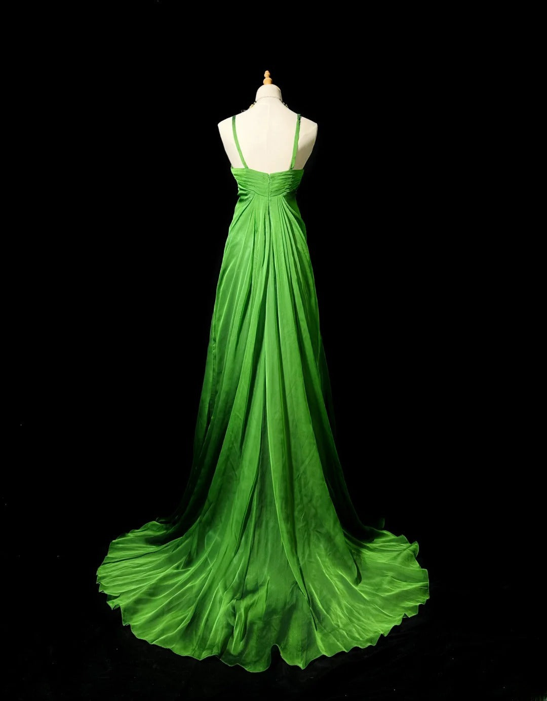 Vintage 80s Prom Dresses A line Spaghetti Strap Green Chiffon With Beading Long Evening Dress Formal Outfits RB5887
