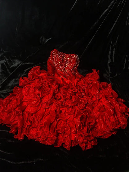 Vintage Ball Gown Strapless Red Tiered Hoco Gowns Short 16th Birthday Dress Homecoming Dresses Cocktail Gown AS065