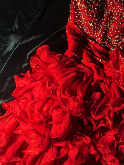 Vintage Ball Gown Strapless Red Tiered Hoco Gowns Short 16th Birthday Dress Homecoming Dresses Cocktail Gown AS065