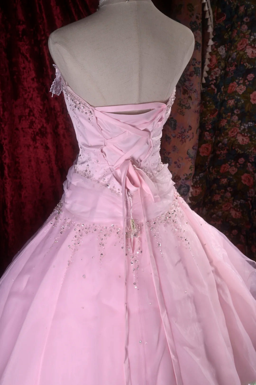 Pretty Ball Gown Strapless Pink Tulle With Silver Beading Long Quince Dress Quinceanera Dresses Formal Birthday Outfits RB8099