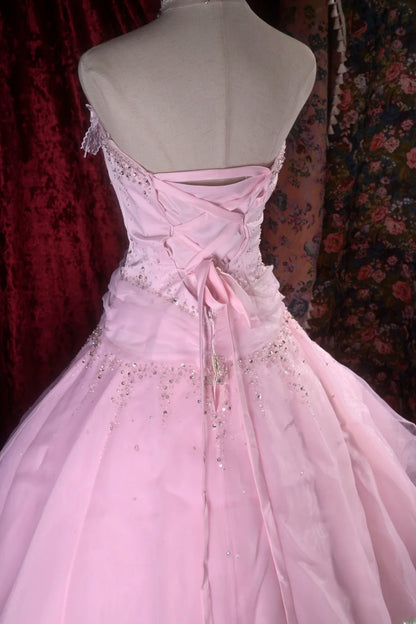 Pretty Ball Gown Strapless Pink Tulle With Silver Beading Long Quince Dress Quinceanera Dresses Formal Birthday Outfits RB8099
