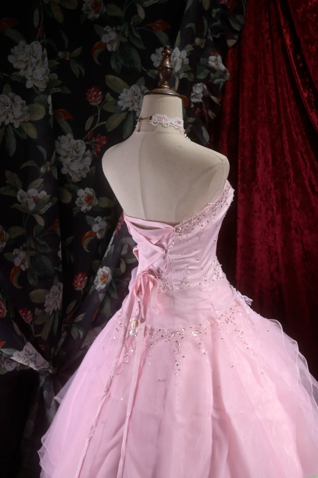 Pretty Ball Gown Strapless Pink Tulle With Silver Beading Long Quince Dress Quinceanera Dresses Formal Birthday Outfits RB8099