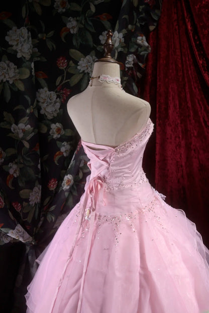 Pretty Ball Gown Strapless Pink Tulle With Silver Beading Long Quince Dress Quinceanera Dresses Formal Birthday Outfits RB8099