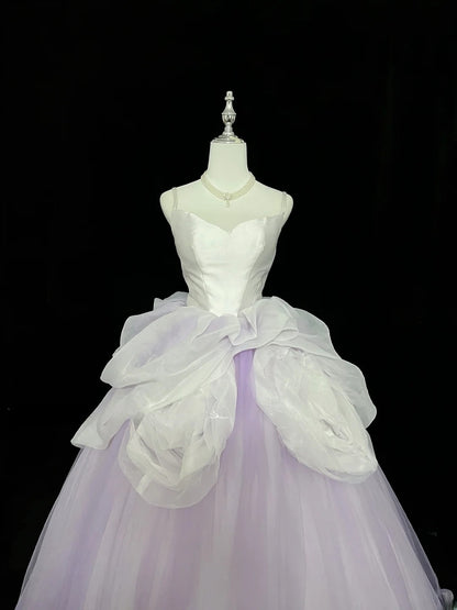 Cute Ball Gown Spaghetti Straps Lilac Tulle With Flowers Quince Dress Voluminous Sweet 16 Sweet Sixteen Outfits Vestido de 15 RB7451