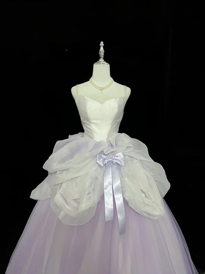 Cute Ball Gown Spaghetti Straps Lilac Tulle With Flowers Quince Dress Voluminous Sweet 16 Sweet Sixteen Outfits Vestido de 15 RB7451