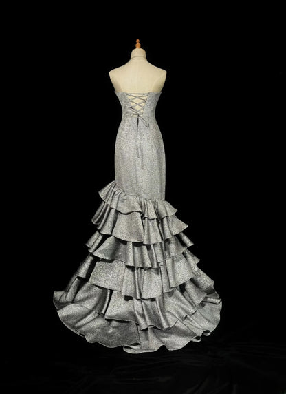 Vintage Prom Dresses Mermaid Sweetheart Grey With Ruffled Long Evening Dress Formal Outfits RB5888