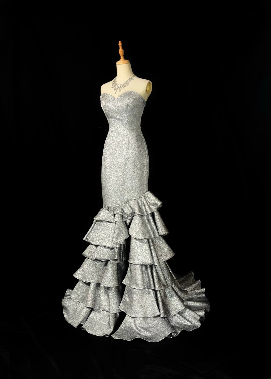 Vintage Prom Dresses Mermaid Sweetheart Grey With Ruffled Long Evening Dress Formal Outfits RB5888