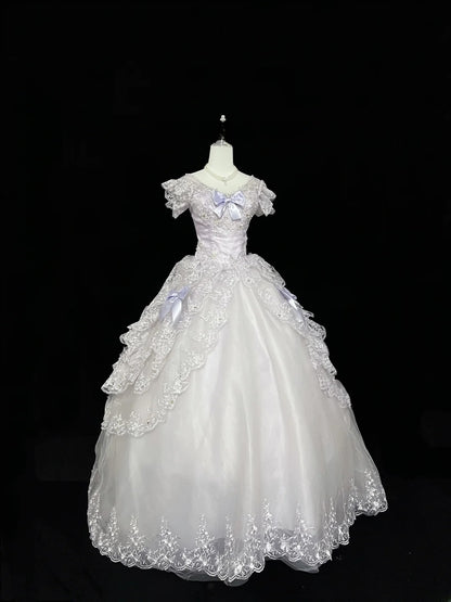 Cute Ball Gown Off The Shoulder Lilac Tulle With Bow Appliques Quince Dress Voluminous Ideas Sweet 16 Quinceanera Dresses Vestido de 15 RB7452