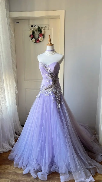 Lilac Prom Dress Long Mermaid Sweetheart With Lace Appliques Formal Party Gown For Women RC0450