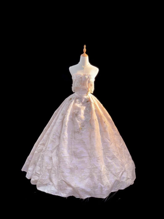 Princess Ball Gown Strapless Light Pink Sleeveless With Lace Long Quinceanera Dress vestido de 15 de cenicienta RB3476