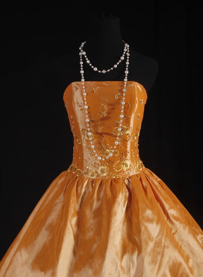 Cute Ball Gown Strapless Orange Taffeta With Beads Short 16th Birthday Dress Homecoming Dresses Cocktail Gown AS082