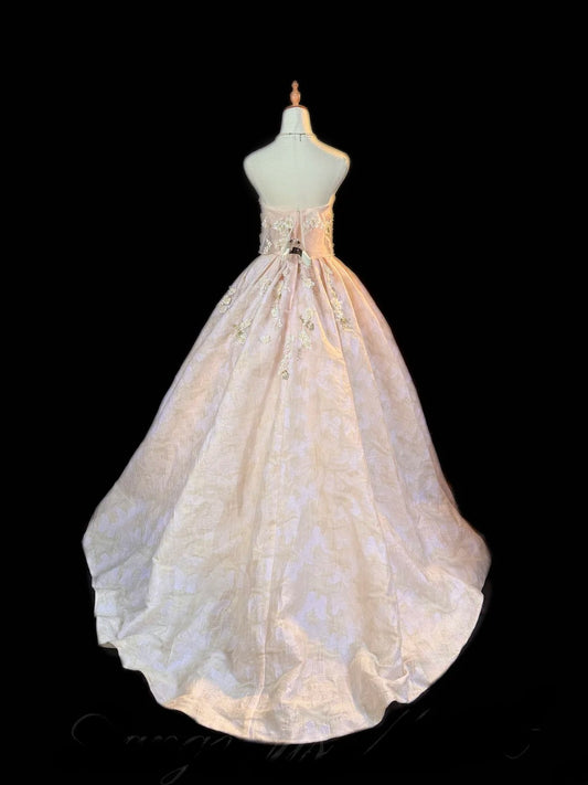Princess Ball Gown Strapless Light Pink Sleeveless With Lace Long Quinceanera Dress vestido de 15 de cenicienta RB3476