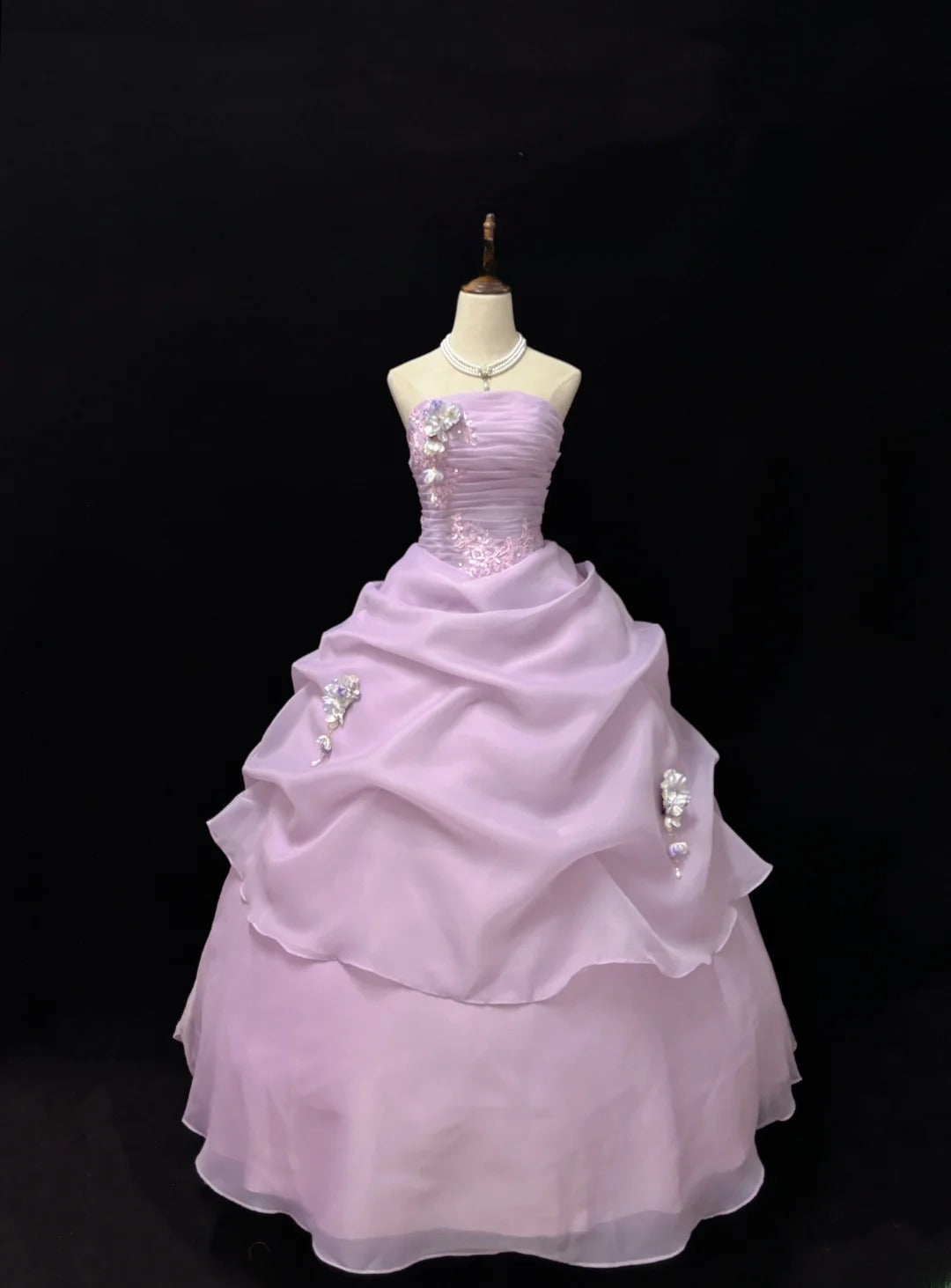 Beautiful Ball Gown Strapless Lilac Organza Long Quince Dress Voluminous Sweet 16 Sweet Sixteen Outfits Vestido de 15 RB7453