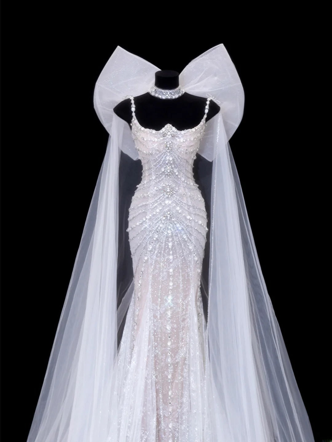 Timeless Wedding Gowns Dresses Romantic Mermaid Spaghetti Strap for Bride Tulle With Silver Beadings White Petite/Plus Size Bridal Gown For Women SA082