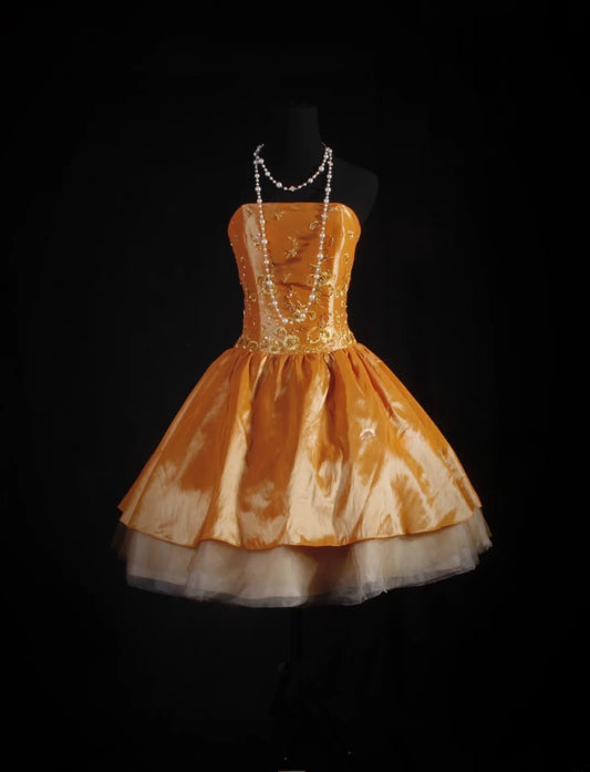 Cute Ball Gown Strapless Orange Taffeta With Beads Short 16th Birthday Dress Homecoming Dresses Cocktail Gown AS082